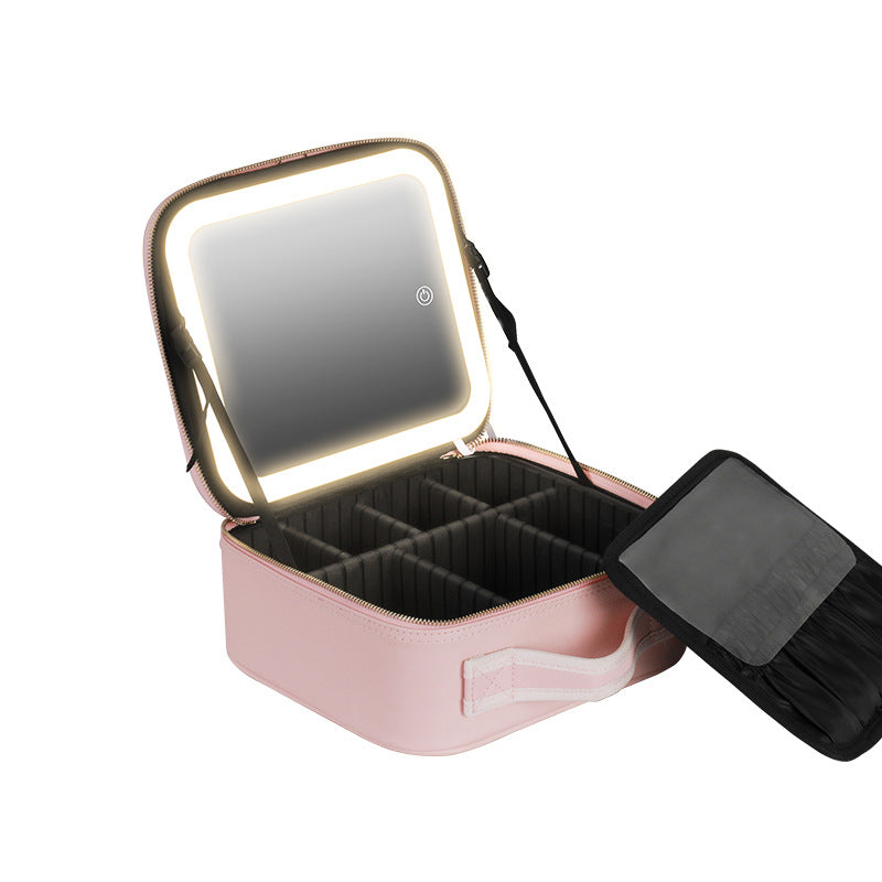 Large-capacity lamped makeup bag